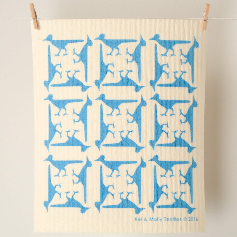Kei & Molly Sponge Cloth with Roadrunners Design in Turquoise