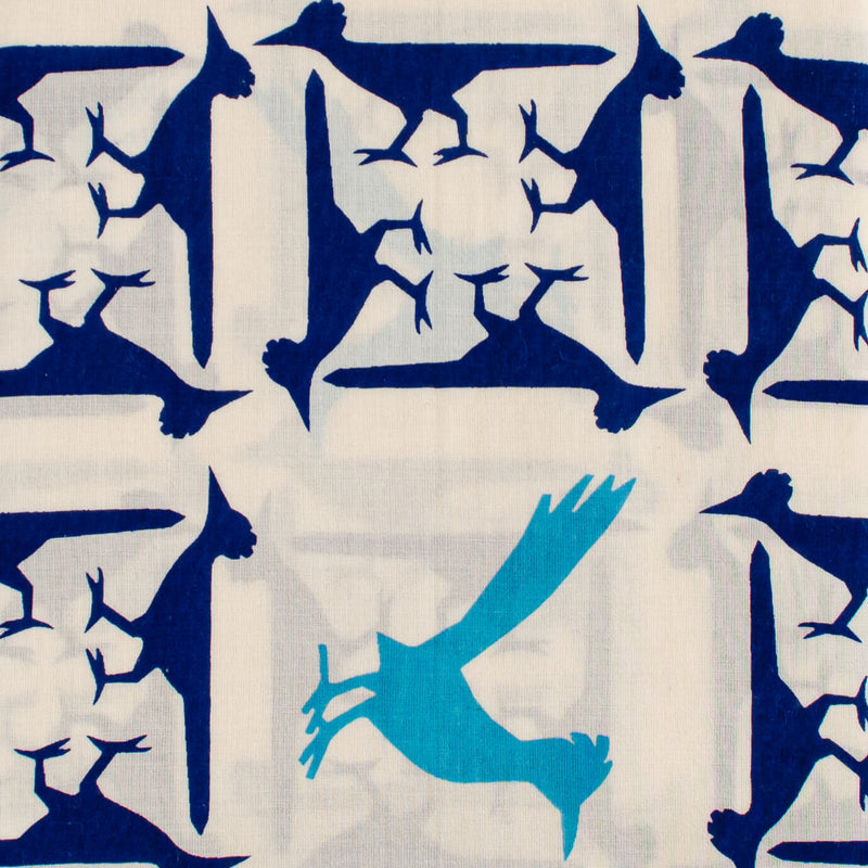Kei & Molly Scarf in Roadrunners Design in Indigo and Turquoise Detail View