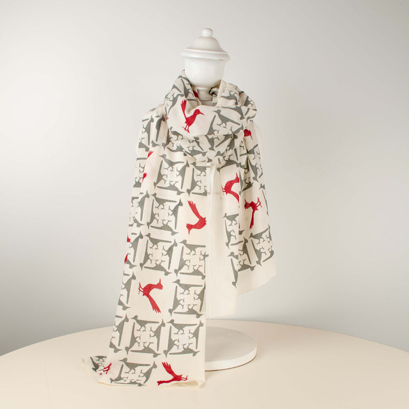 Kei & Molly Scarf in Roadrunners Design in Grey and Red Full View