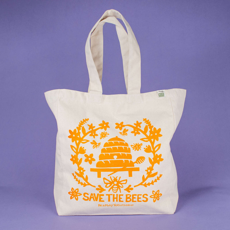 Kei & Molly Tote Bag with Bees Design in Squash