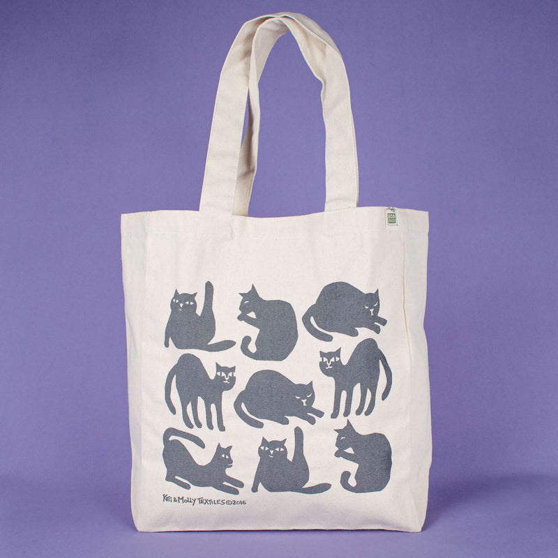 Kei & Molly Tote Bag with Cats Design in Grey