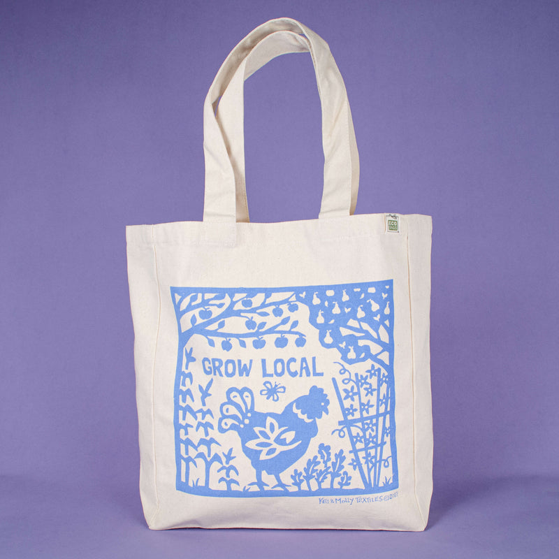 Kei & Molly Tote Bag with Grow Local Design in Sky Blue