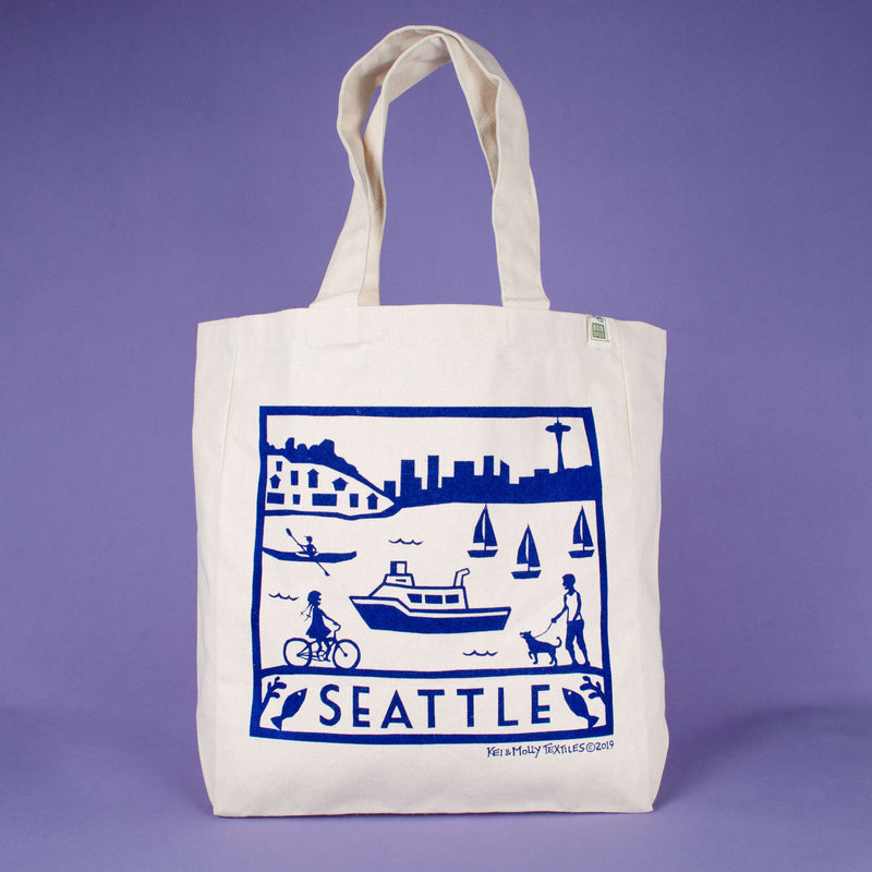 Kei & Molly Tote Bag with Seattle Design in Navy