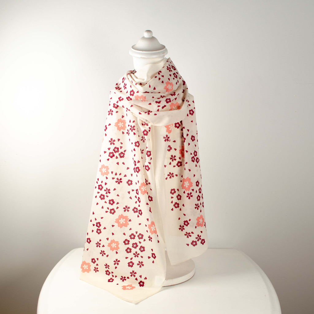 Kei & Molly Scarf in Squash Blossom Design in Dusty Rose and Wine Red Colors Full View