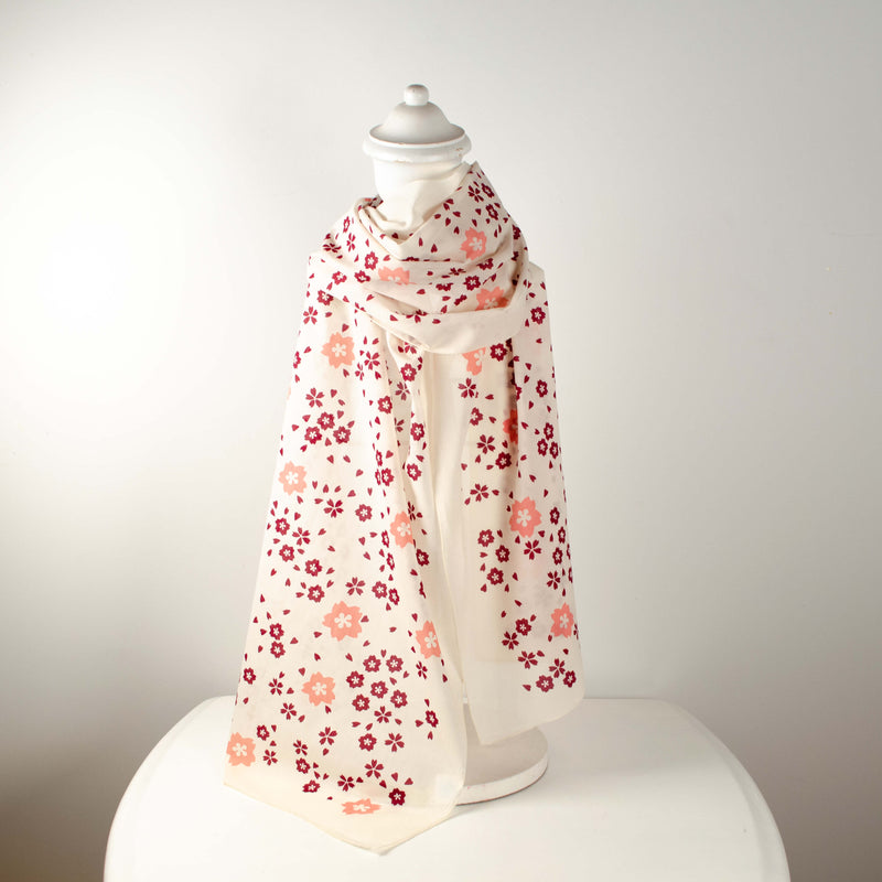 Kei & Molly Scarf in Squash Blossom Design in Dusty Rose and Wine Red Colors Full View
