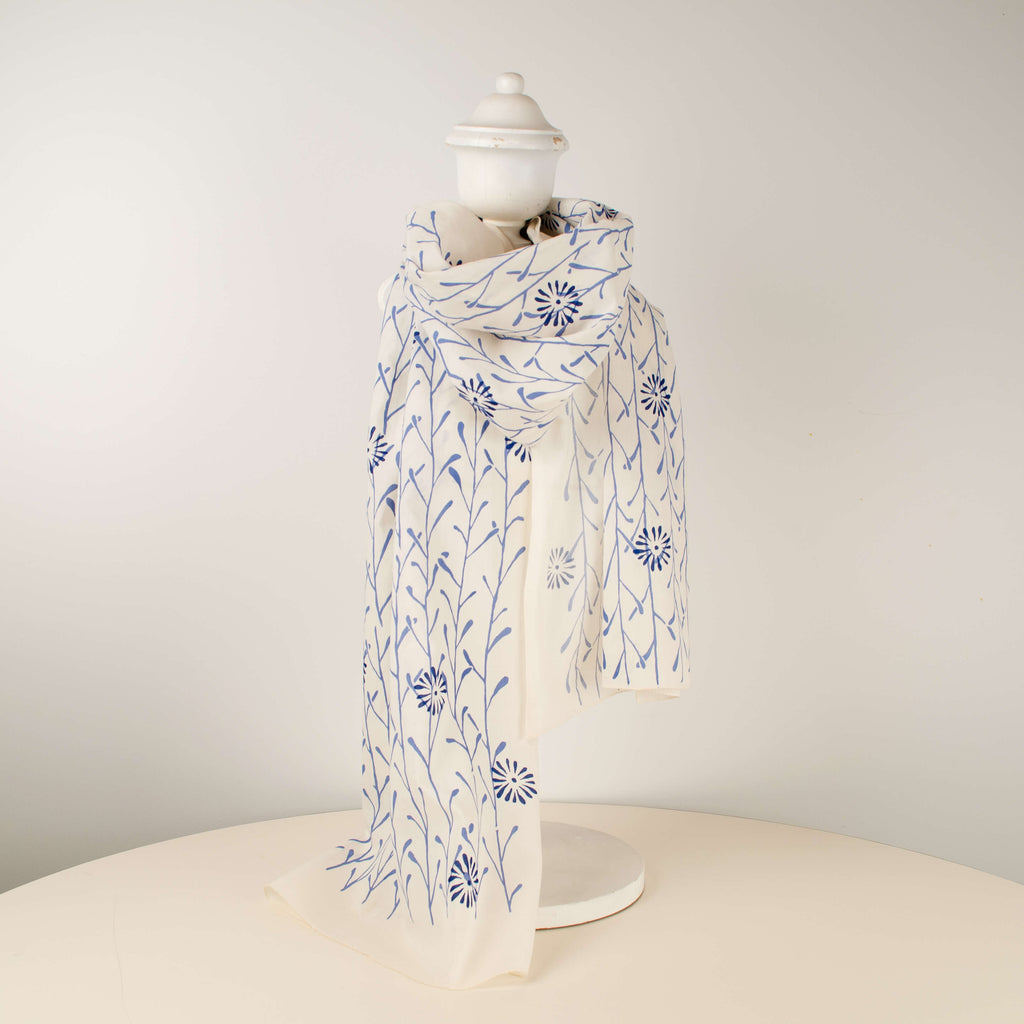 Kei & Molly Daisy and Stem Scarf in Steel Blue and Navy full view