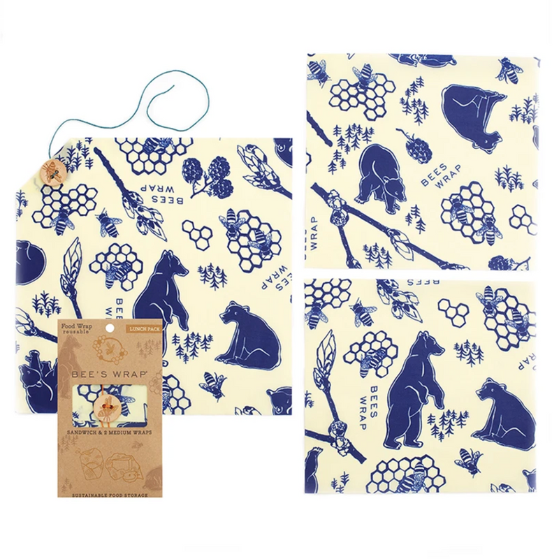 Bees Wrap, reusable food wrap, lunch pack, bees and bears