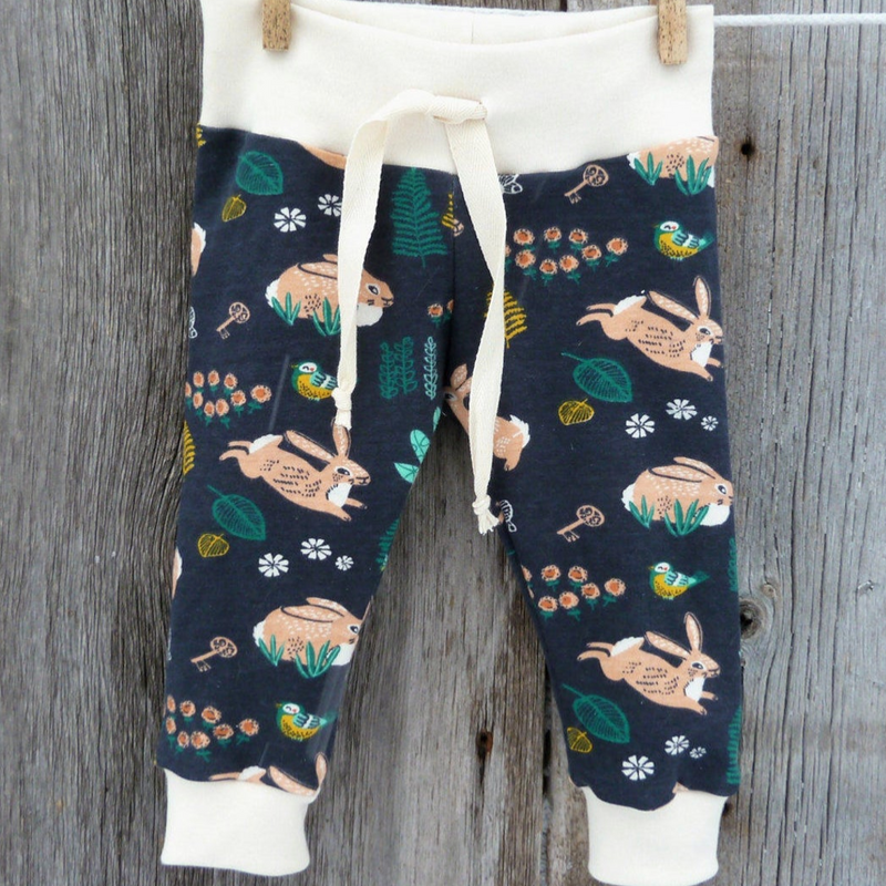 Baby pants by Kinder Sprouts: bunnies, front view