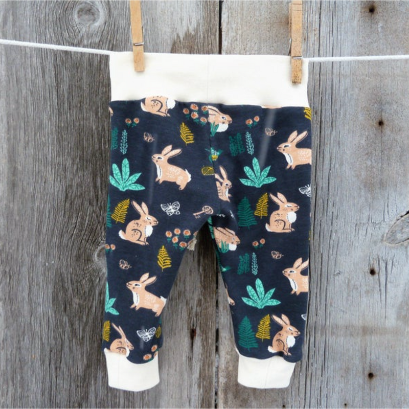 Baby pants by Kinder Sprout: bunnies, back view