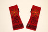 WAUMAN Alpaca Fingerless Gloves- Embroidered. Color red. White background.