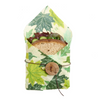 Bees Wrap, reusable food wrap, lunch pack, forest floor, close up of sandwich wrap