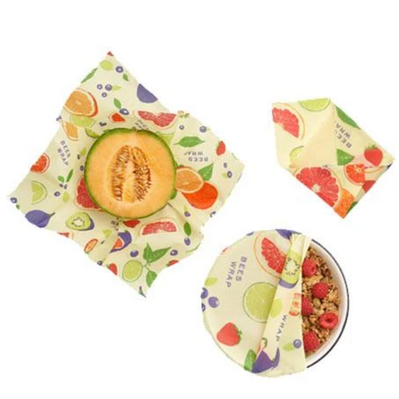Bees wrap, reusable food wrap, assorted 3 pack: fresh fruit pattern
