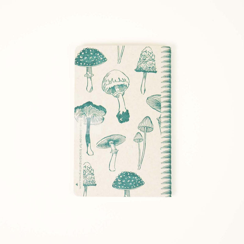 Back Blackbird Letterpress Handmade mushrooms notebook.