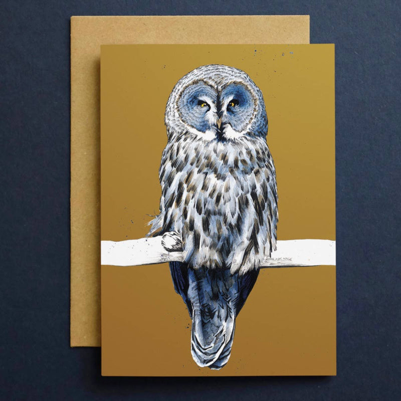 Some Ink Nice grey owl greeting card.